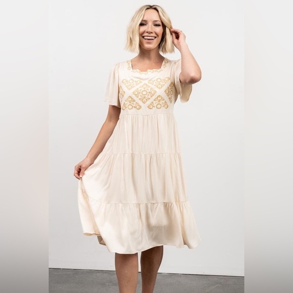 Baltic Born Cambridge ivory embroidered tiered dress size small Prairiecore boho - Picture 1 of 9